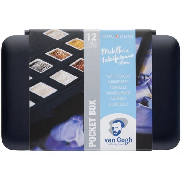 Talens Aquarellfarbe Van Gogh Pocketbox Metallic & Interfernce, 12 Farben in halbe Näpfchen