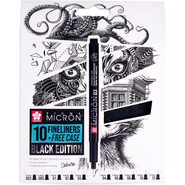 Talens Fineliner Sakura Pigma Micron Black Edition Set, (10-tlg), inkl. Case/Etui