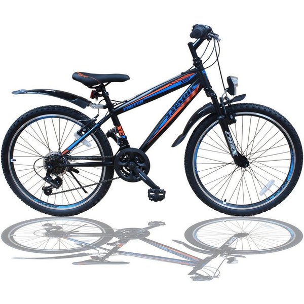 Talson Kinderfahrrad 20 Zoll MTB mit, 18 Gang Shimano, Kettenschaltung, mit Beleuchtung nach StVZO und Gabelfederung Schwarz