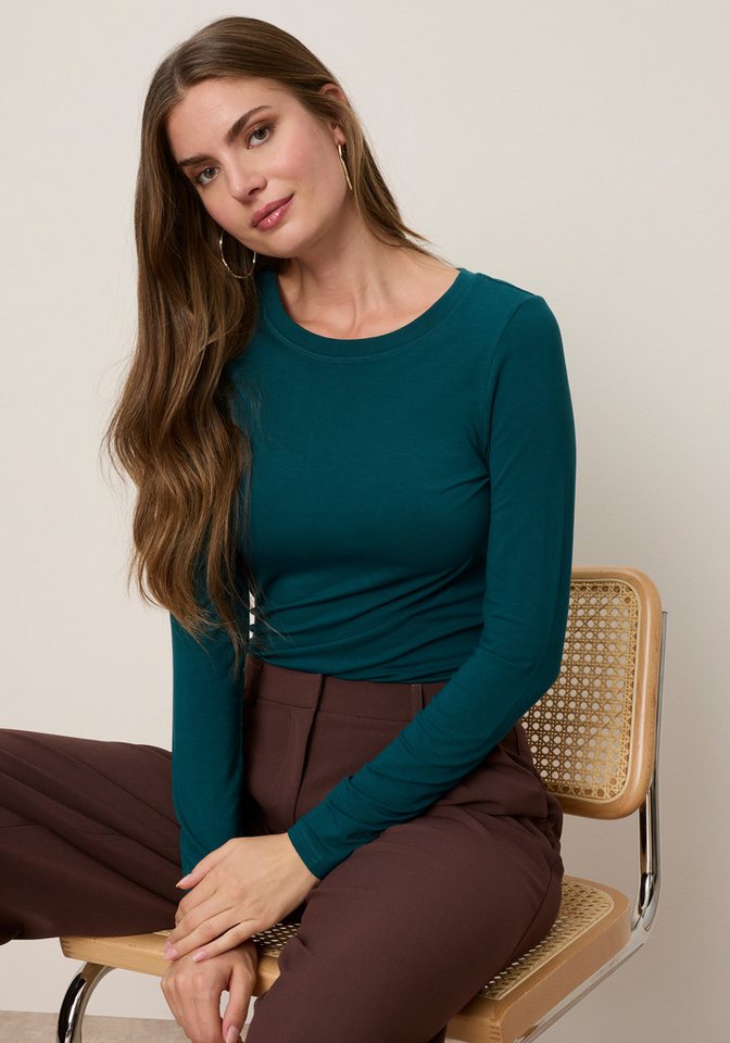 Tamaris Langarmshirt aus elastischer Viskosemischung, figurbetonte Passform langärmliges Basicshirt mit Rundhalsausschnitt – Bild 3 von 5
