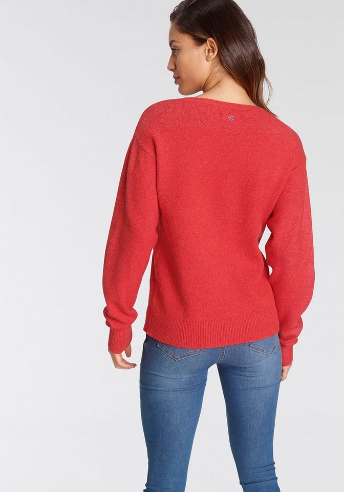 Tamaris V-Ausschnitt-Pullover mit lockerem Schnitt, aus fließender Viskose-Qualität mit Frontbiese, aus weicher Viskosemischung – Bild 4 von 5