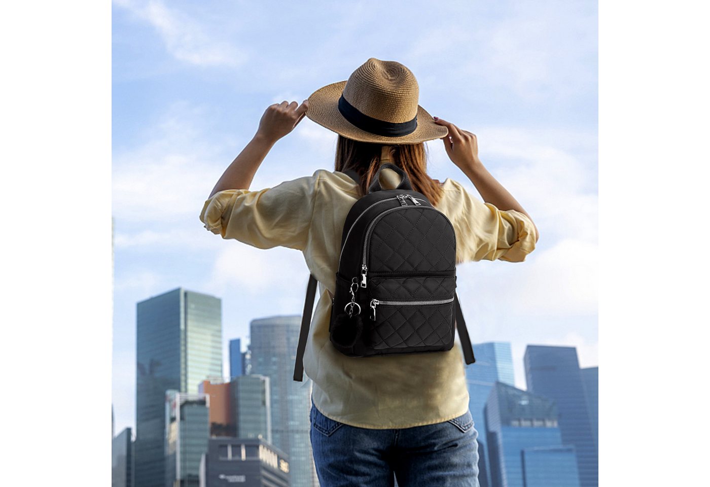 TAN.TOMI Daypack Cityrucksack, Damen Klein Rucksack, Nylon Wasserdicht Daypacks, mit Anhänger Quaste hängen Tasche Diebstahlsicher Casual Daypack – Bild 2 von 5