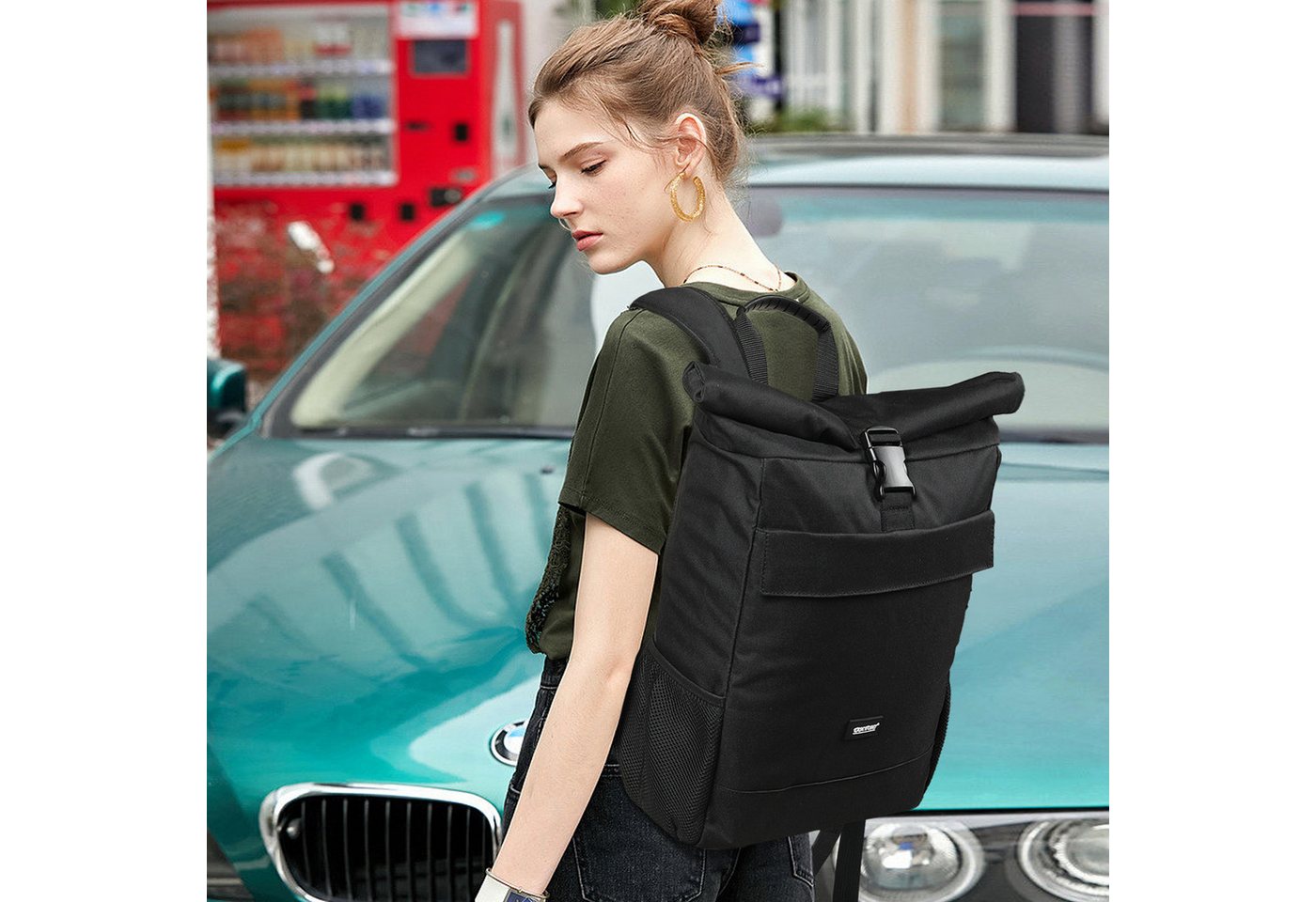 TAN.TOMI Freizeitrucksack Rucksack Rolltop Backpack Wasserdicht Laptop Arbeitsrucksack, Für Schule Fahrradfahren Freizeit Reise – Bild 2 von 5
