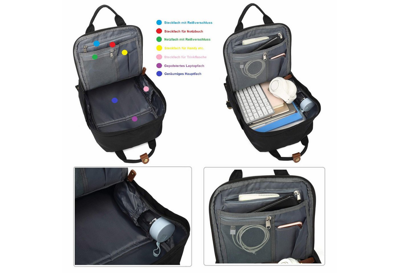 TAN.TOMI Schulrucksack Rucksack für Schule, Arbeit und Freizeit. Tagesrucksack für Teenager, Daypack Rucksack Damen Herren- Anti Diebstahl Tasche – Bild 4 von 5