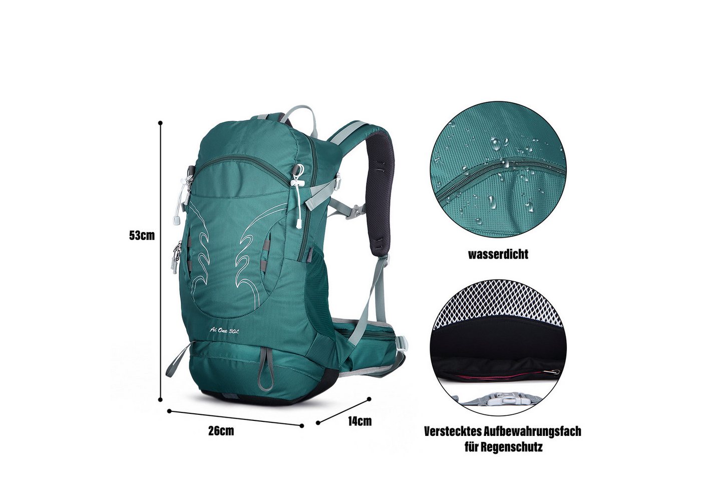 TAN.TOMI Wanderrucksack 30L Großer Wanderrucksack mit Rückenbelüftung, Wasserdicht, mit Regenschutz für Outdoor Reisen Camping Trekking – Bild 3 von 5