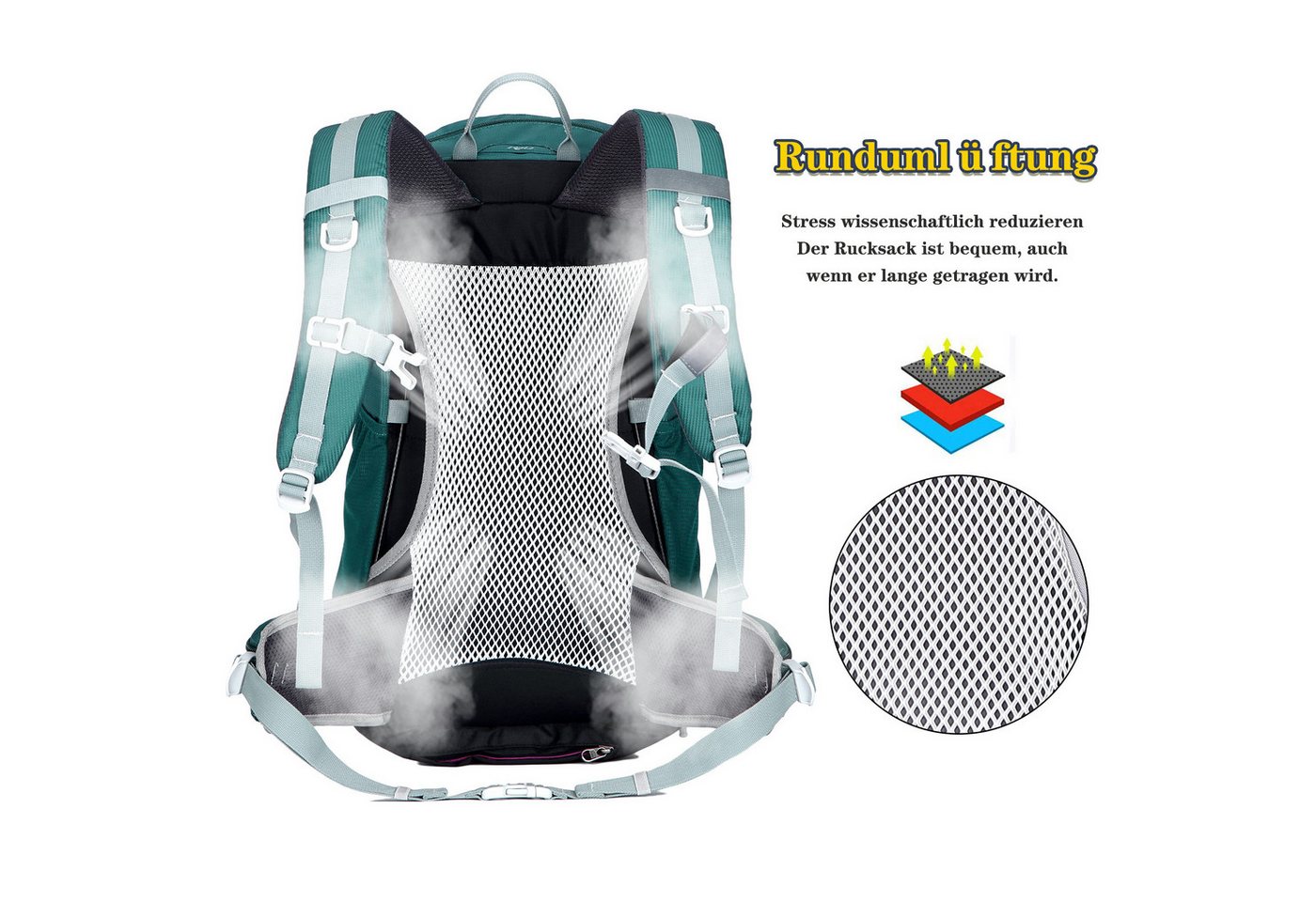 TAN.TOMI Wanderrucksack 30L Großer Wanderrucksack mit Rückenbelüftung, Wasserdicht, mit Regenschutz für Outdoor Reisen Camping Trekking – Bild 5 von 5