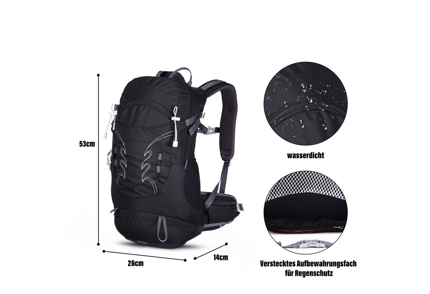 TAN.TOMI Wanderrucksack 30L Großer Wanderrucksack mit Rückenbelüftung, Wasserdicht, mit Regenschutz für Outdoor Reisen Camping Trekking – Bild 3 von 5