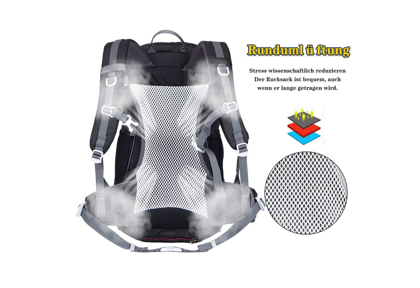 TAN.TOMI Wanderrucksack 30L Großer Wanderrucksack mit Rückenbelüftung, Wasserdicht, mit Regenschutz für Outdoor Reisen Camping Trekking – Bild 5 von 5