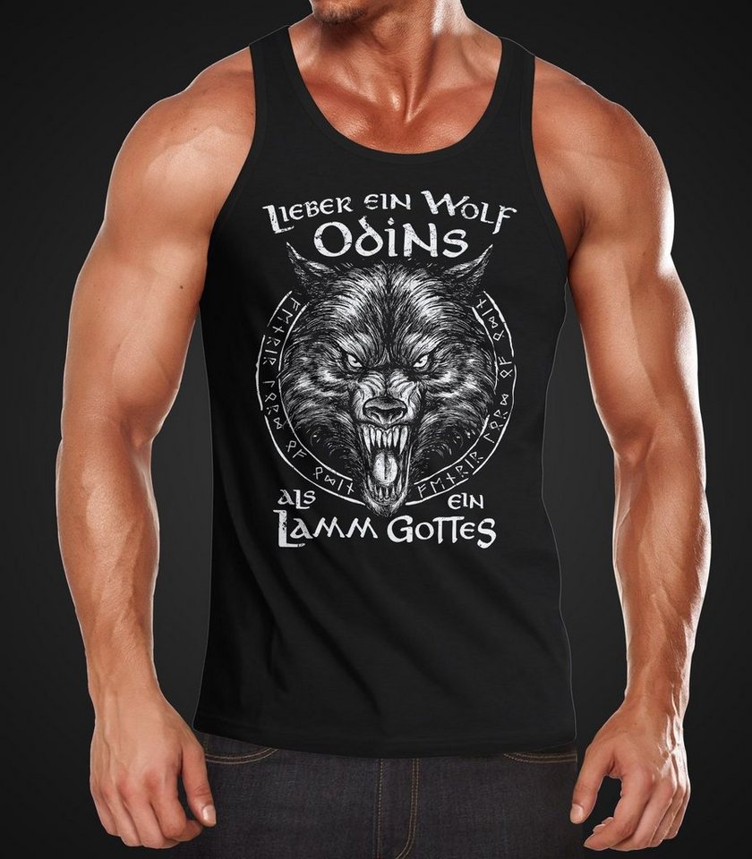 Neverless Tanktop Herren Tank-Top Lieber ein Wolf Odins als ein Lamm Gottes Wikinger nordische Mythologie Muskelshirt Muscle Shirt Neverless® mit Print – Bild 2 von 5