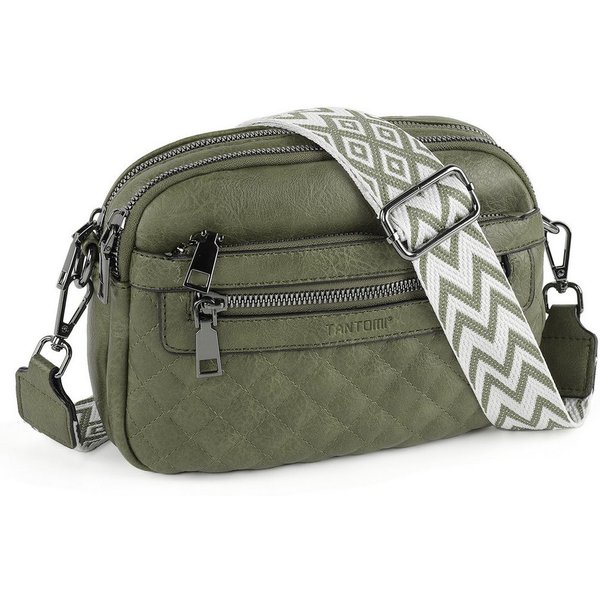 TANTOMI Schultertasche Umhängetaschen Damen, Crossbody Bag mit mehreren Fächern (Damen Handtasche mit Weich Breiter Gurt), Design mit mehreren Reißverschlüssen