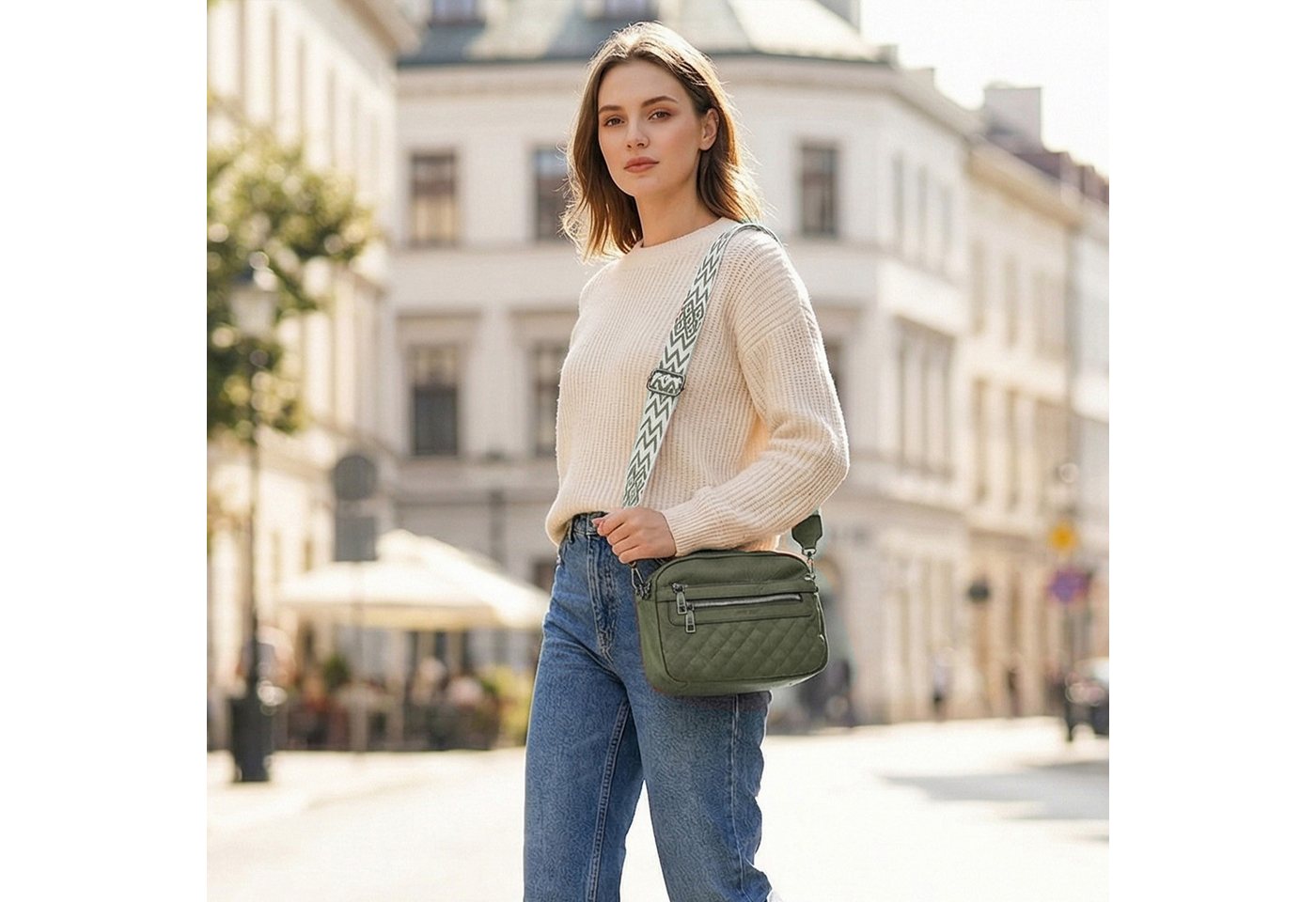 TANTOMI Schultertasche Umhängetaschen Damen, Crossbody Bag mit mehreren Fächern (Damen Handtasche mit Weich Breiter Gurt), Design mit mehreren Reißverschlüssen – Bild 2 von 5