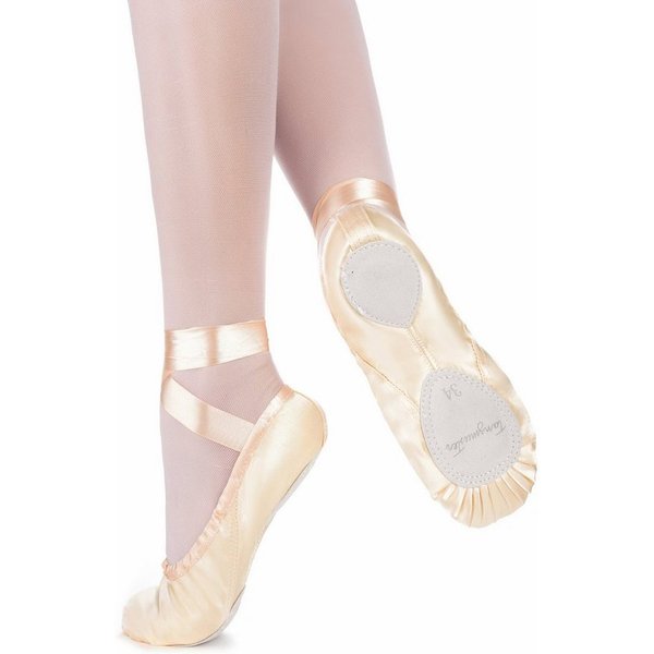 tanzmuster Ballettschuhe Sandy aus Satin mit geteilter Ledersohle Tanzschuh Ballettschläppchen mit Satinband zum Binden für Mädchen