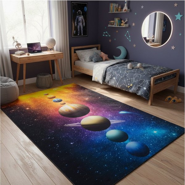 Tapiso Kinderteppich COSMO GAME, rechteckig, Höhe: 7 mm, Rutschfester Kinder- und Gamer-Teppich mit buntem Design