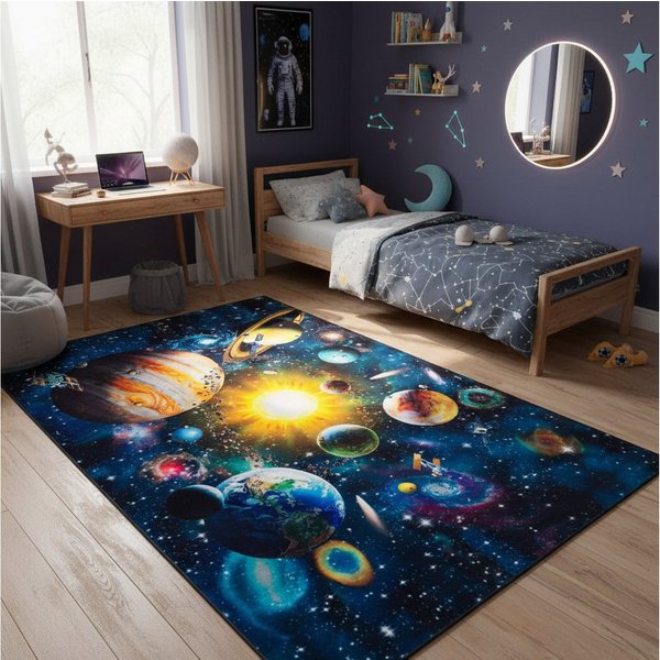 Tapiso Kinderteppich COSMO GAME, rechteckig, Höhe: 7 mm, Rutschfester Kinder- und Gamer-Teppich mit buntem Design