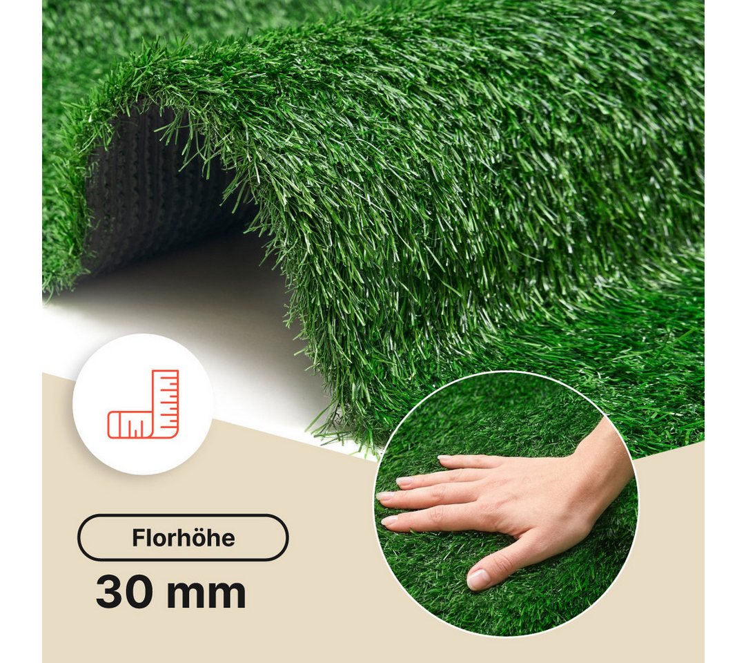 Tapiso Kunstrasen VERDE, rechteckig, Höhe: 30 mm, UV-beständig, pflegeleicht, wetterfest für Garten & Terrasse – Bild 5 von 5