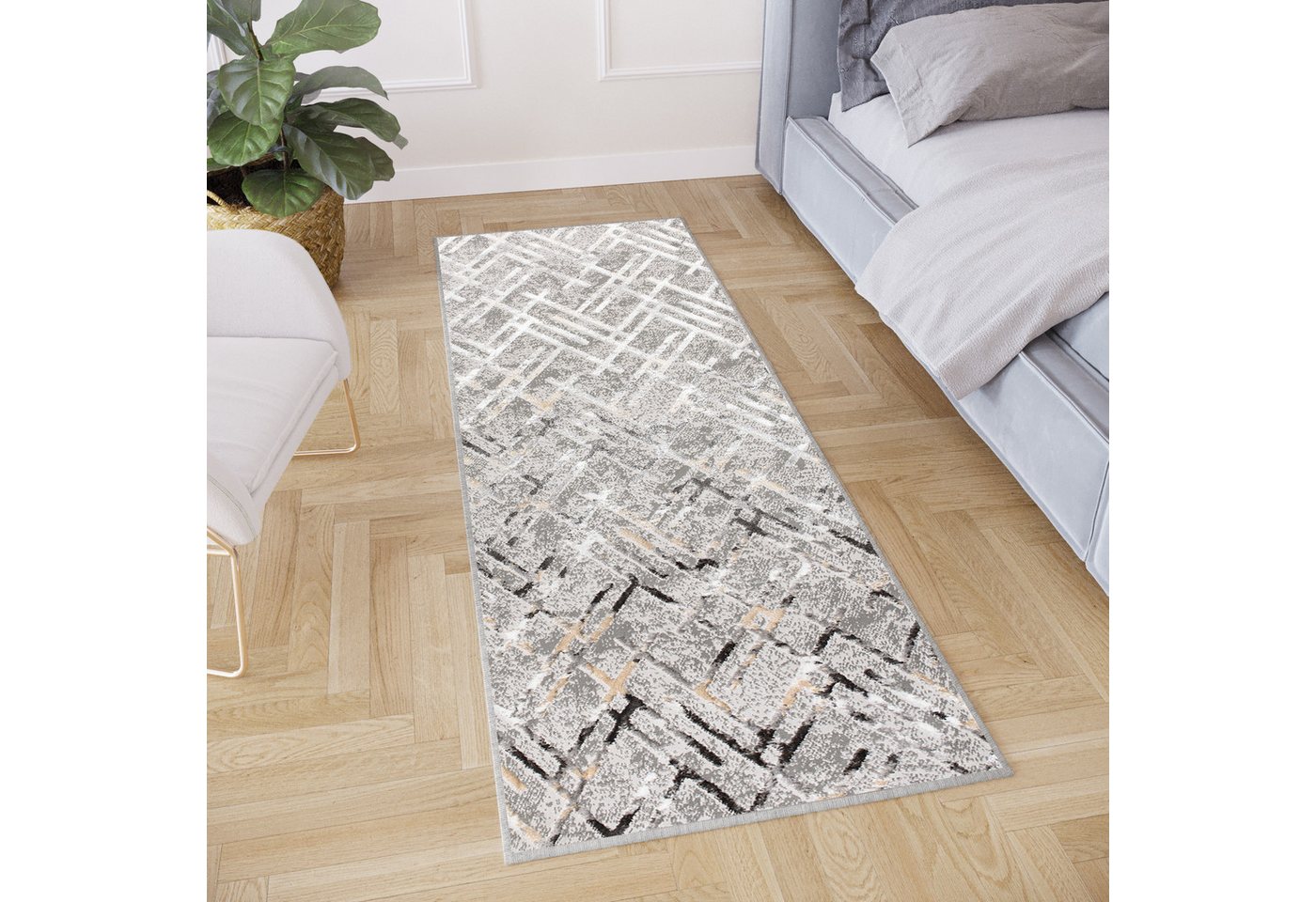 Tapiso Läufer CRYSTAL, rechteckig, Höhe: 8 mm, Kurzflor Flurläufer Schimmereffekt, pflegeleicht, Meterware – Bild 4 von 5