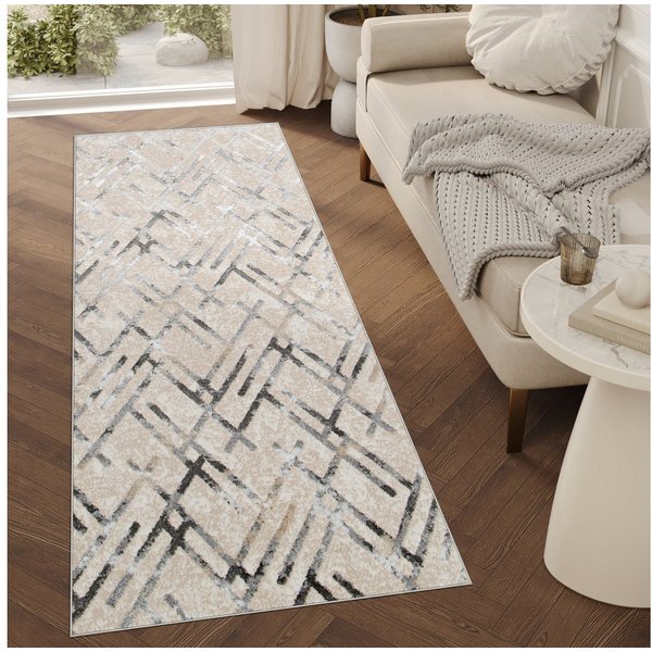 Tapiso Läufer CRYSTAL, rechteckig, Höhe: 8 mm, Kurzflor Flurläufer Schimmereffekt, pflegeleicht, Meterware
