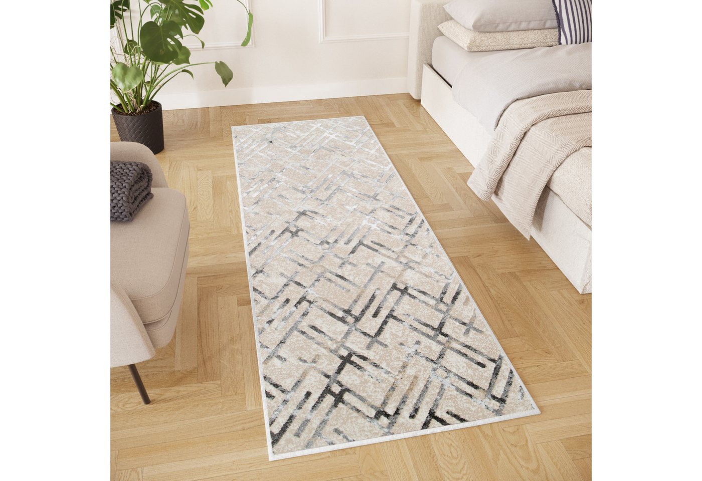 Tapiso Läufer CRYSTAL, rechteckig, Höhe: 8 mm, Kurzflor Flurläufer Schimmereffekt, pflegeleicht, Meterware – Bild 4 von 5