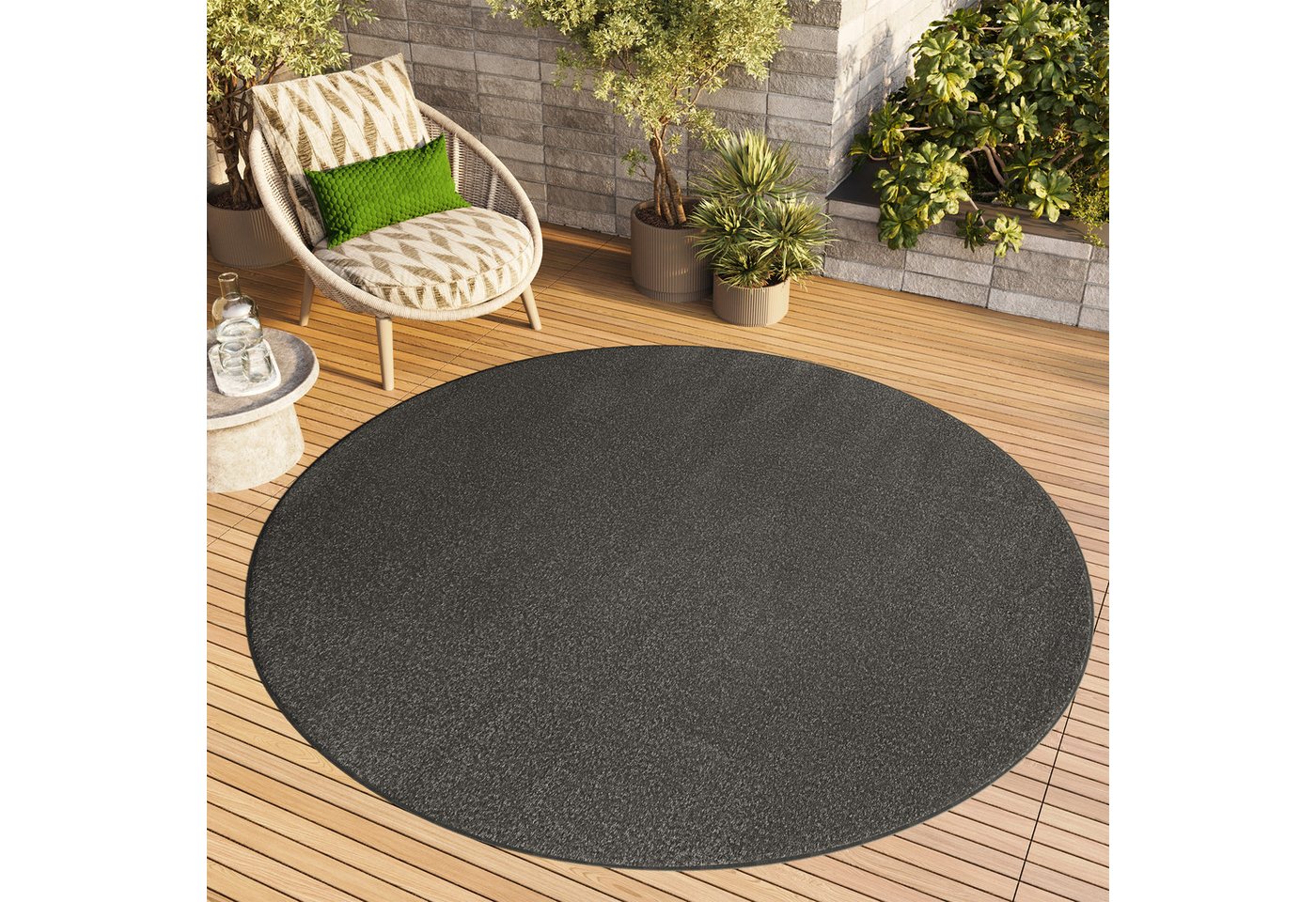Tapiso Outdoorteppich MONO, rund, Höhe: 6 mm, Kurzflor Indoor Outdoor Einfarbig – Bild 2 von 5