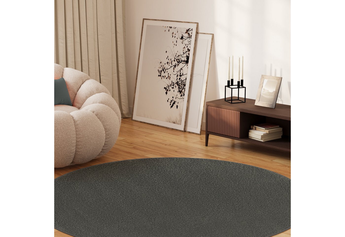 Tapiso Outdoorteppich MONO, rund, Höhe: 6 mm, Kurzflor Indoor Outdoor Einfarbig – Bild 3 von 5