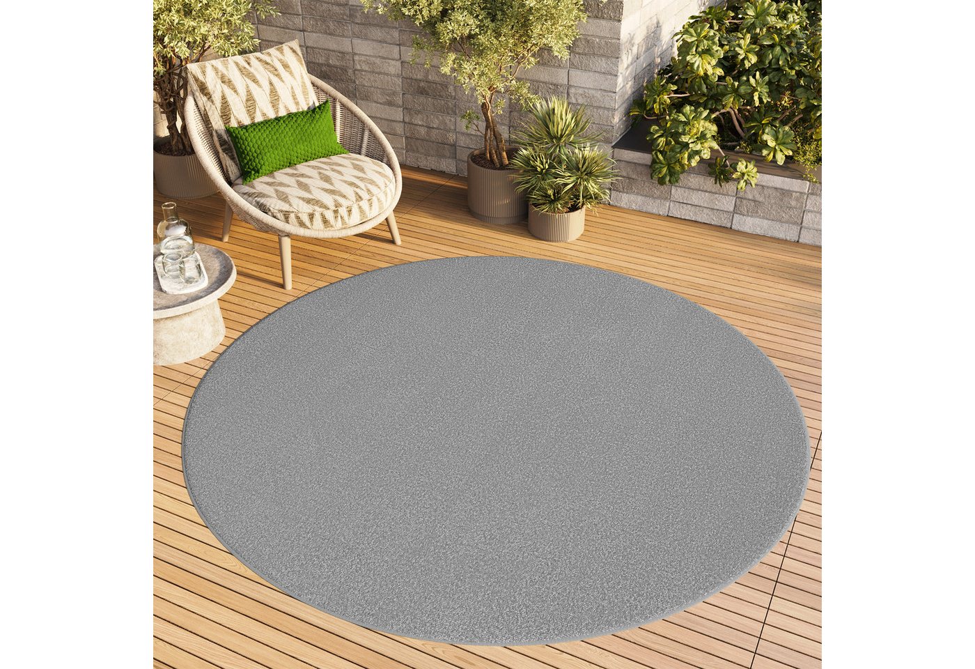 Tapiso Outdoorteppich MONO, rund, Höhe: 6 mm, Kurzflor Indoor Outdoor Einfarbig – Bild 2 von 5