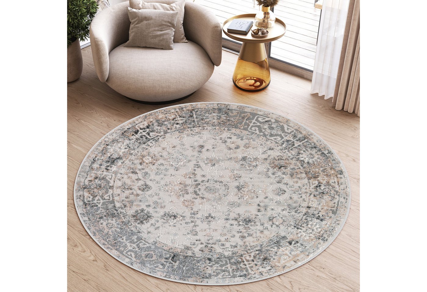 Tapiso Teppich VALLEY, rund, Höhe: 9 mm, Wohnzimmer, Schlafzimmer, Vintage – Bild 2 von 5