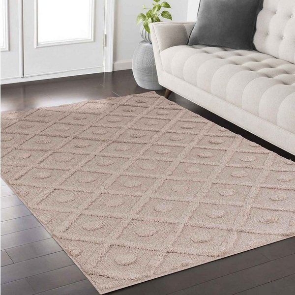 TaraCarpet Designteppich Designerteppich Tokio hoch-tief Struktur Rauten uni, rechteckig, Höhe: 20 mm, moderner scandi BOHO beige Wohnzimmer Schlafzimmer Flur 1