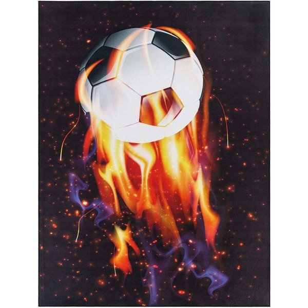 TaraCarpet Kinderteppich Fresh Kids Fußball, rechteckig, Höhe: 5 mm, Fresh Kids Fußball Flammen Kinderzimmer Jugendzimmer 80x150 cm