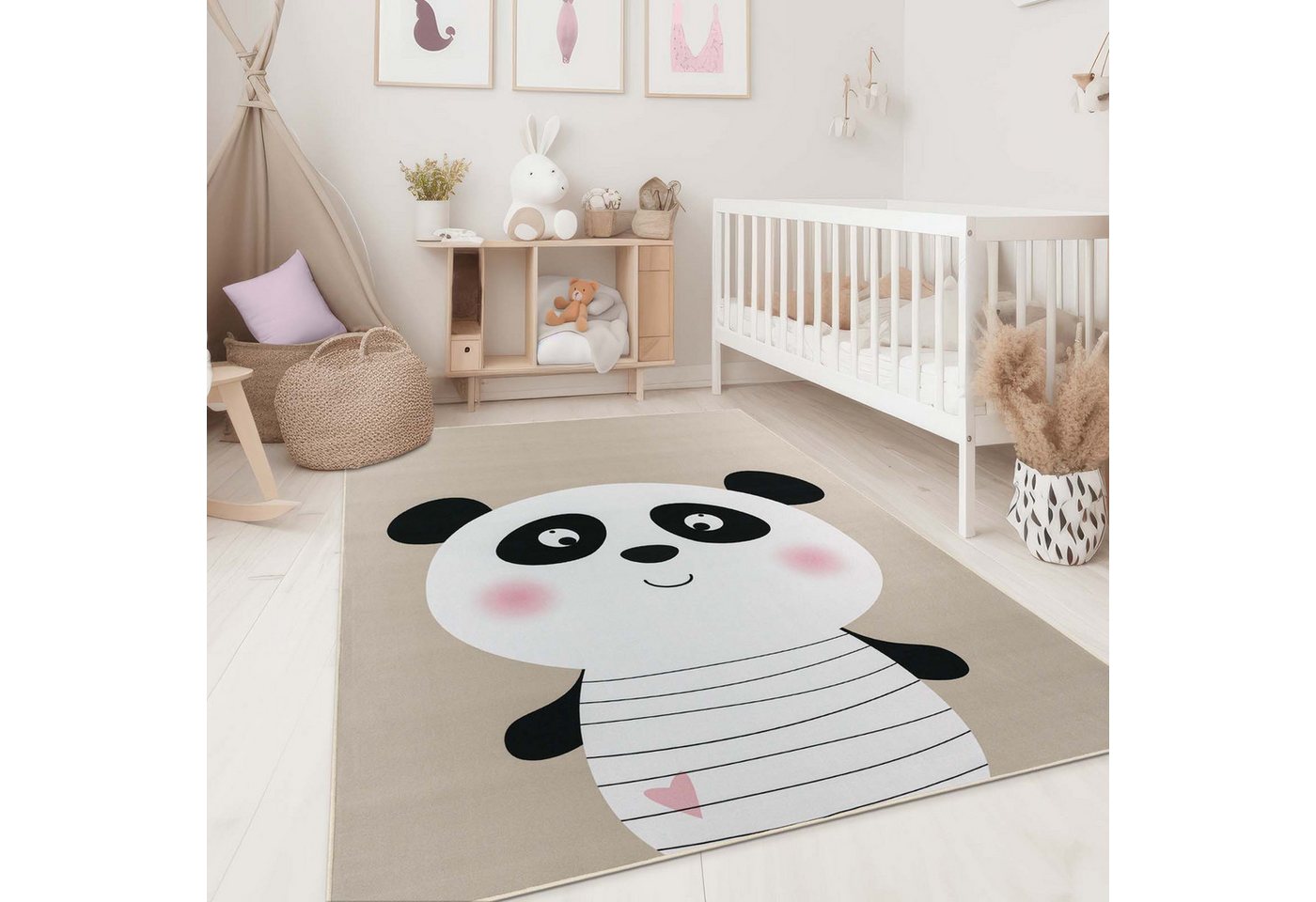 TaraCarpet Kinderteppich Fresh Kids Tiere, rechteckig, Höhe: 5 mm, Fresh Kids Tiere Panda Taupe Kinderzimmer Jugendzimmer 80x150 cm – Bild 2 von 5