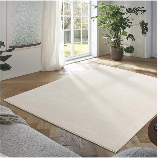 TaraCarpet Teppich Kurzflor-Teppich Madrid Uni, rechteckig, Höhe: 9 mm, Wohnzimmer, Schlafzimmer, Esszimmer, Madrid New creme 60x120