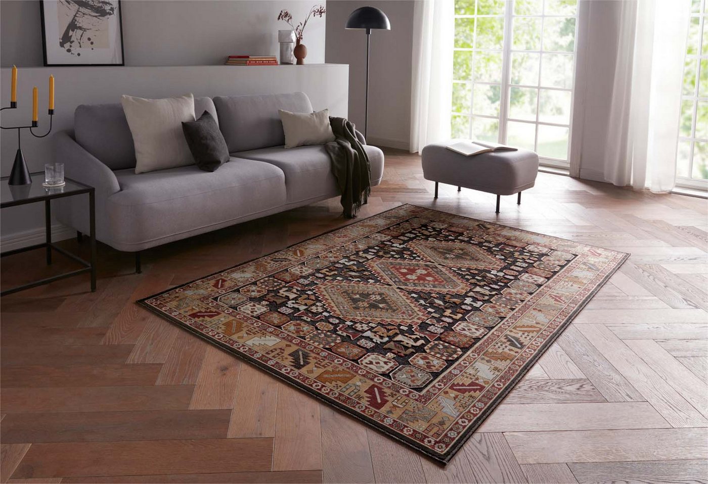 TaraCarpet Teppich Moderner Orientteppich Farah Shiraz, rechteckig, Höhe: 6 mm, Wohnzimmer, Schlafzimmer, Esszimmer, Farah Shiraz anthrazit 140x200 – Bild 2 von 5