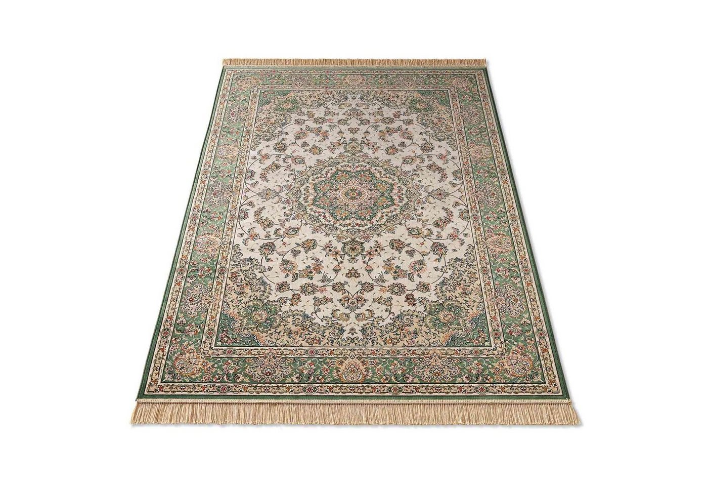 TaraCarpet Teppich Palazzo Royal Täbriz, rechteckig, Höhe: 6 mm, Täbriz Seiden Optik grün Wohnzimmer Schlafzimmer Esszimmer 95x140 – Bild 5 von 5