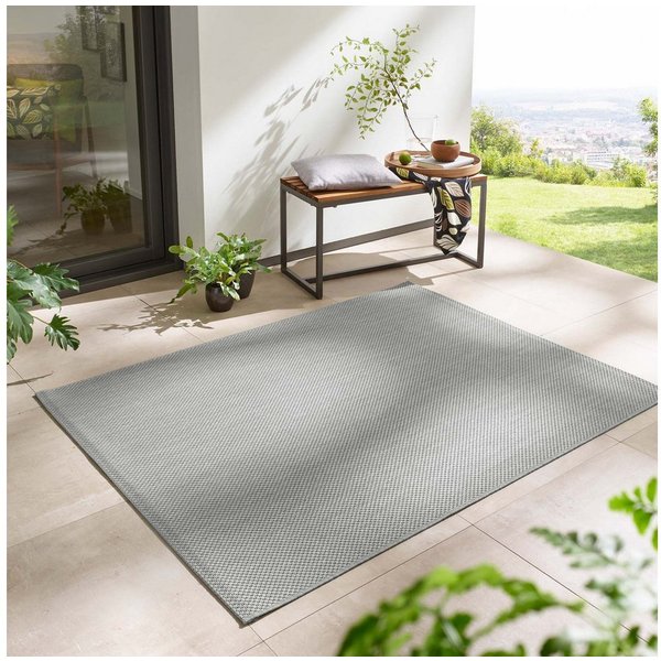 TaraCarpet Teppich Regina Teppich aus robustem Flachgewebe für In und Outdoor, rechteckig, Höhe: 7 mm, Küche Wohnzimmer Terrasse Garten Balkon uni grau 80x150