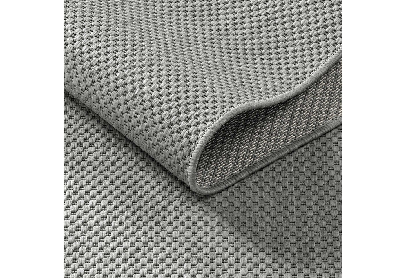 TaraCarpet Teppich Regina Teppich aus robustem Flachgewebe für In und Outdoor, rechteckig, Höhe: 7 mm, Küche Wohnzimmer Terrasse Garten Balkon uni grau 80x150 – Bild 5 von 5