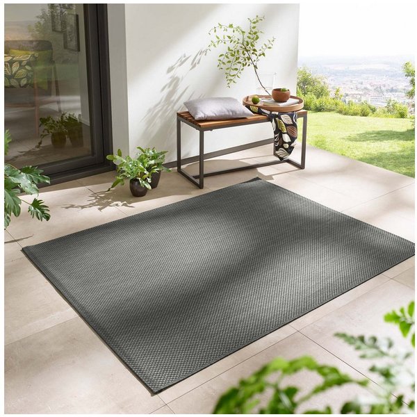 TaraCarpet Teppich Regina Teppich aus robustem Flachgewebe für In und Outdoor, rechteckig, Höhe: 7 mm, Küche Wohnzimmer Terrasse Garten Balkon uni anthrazit 80x