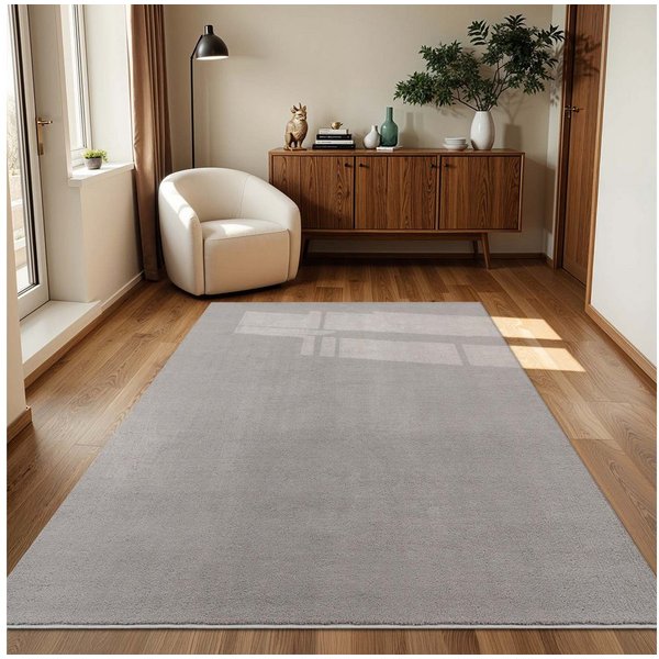 TaraCarpet Teppich Fiona Uni Kurzflor-Teppich, waschbar und supersoft, rechteckig, Höhe: 14 mm, 14 mm Kurzflor, rechteckig, Farbe Grau, Größe 50x80 cm