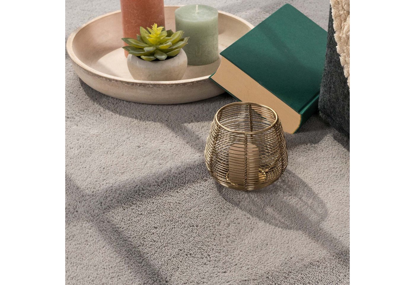 TaraCarpet Teppich Fiona Uni Kurzflor-Teppich, waschbar und supersoft, rechteckig, Höhe: 14 mm, 14 mm Kurzflor, rechteckig, Farbe Grau, Größe 50x80 cm – Bild 3 von 5