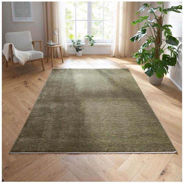 TaraCarpet Teppich Tara Carpet Luna einfarbig, Vintage, strapazierfähig und edel, rechteckig, Höhe: 8 mm, Wohnzimmer, Schlafzimmer, Esszimmer, Flur grün 080x150