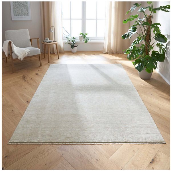 TaraCarpet Teppich Tara Carpet Luna einfarbig, Vintage, strapazierfähig und edel, rechteckig, Höhe: 8 mm, Wohnzimmer, Schlafzimmer, Esszimmer, Flur creme 080x15