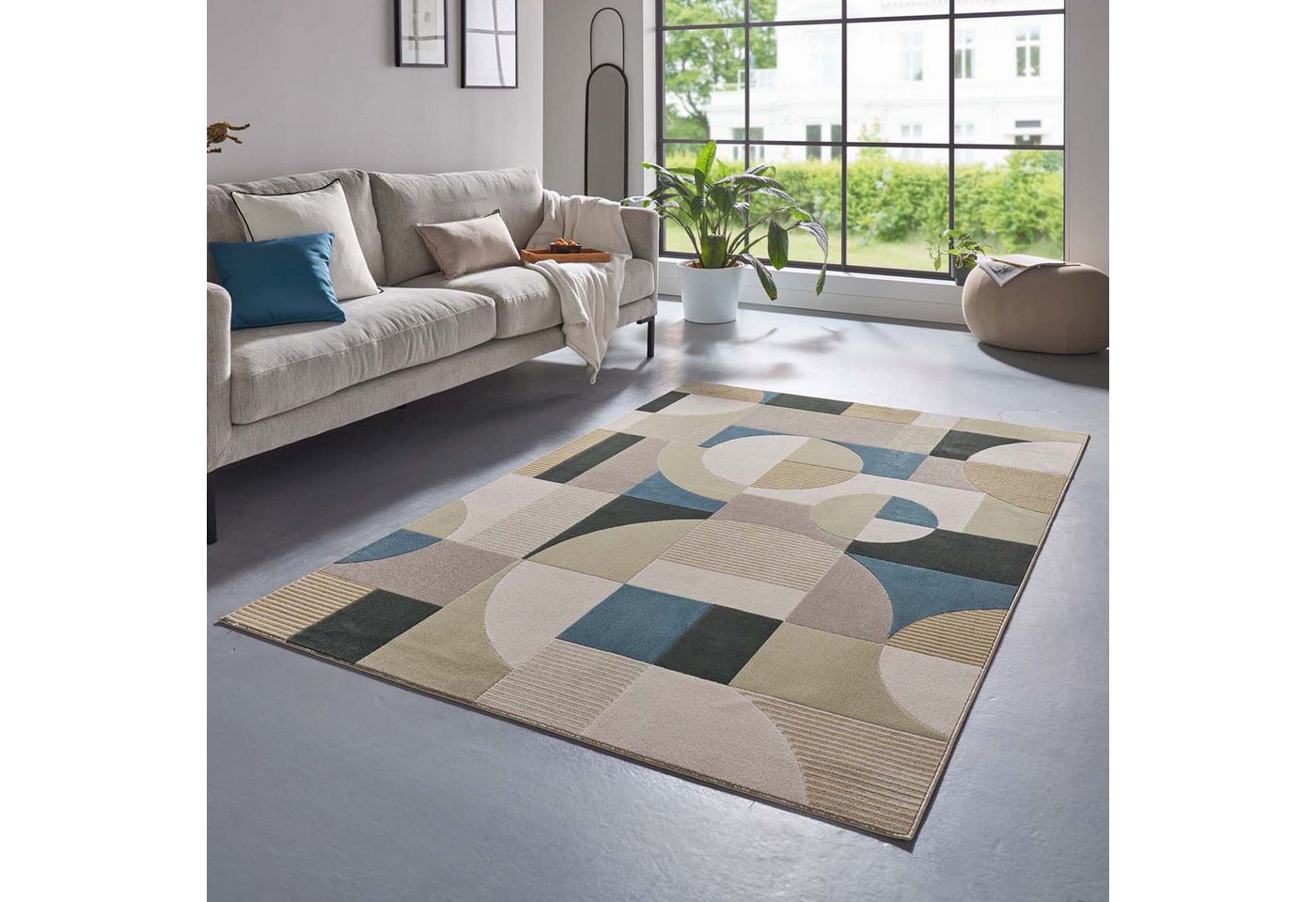 TaraCarpet Teppich Tara Carpet Teppich Mesina 70tes, rechteckig, Höhe: 7 mm, Retro Teppich in grau blau taupe anthrazit grün Pop Art 80X150 – Bild 2 von 5