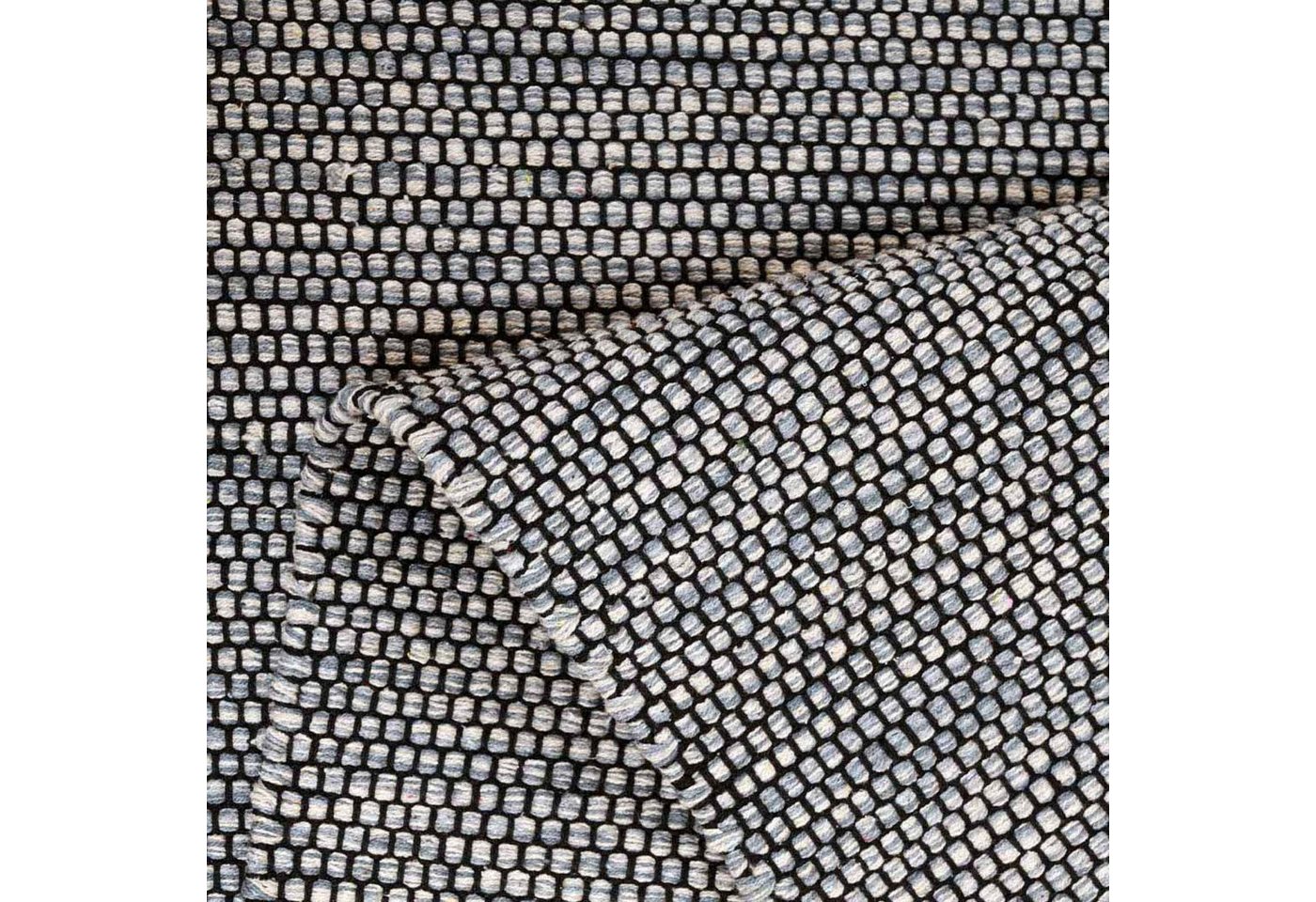 TaraCarpet Wollteppich Handwebteppich Borkum 100% Baumwolle, rechteckig, Höhe: 5 mm, gewebt Baumwolle grau modern Wohnzimmer Küche 080x150 cm – Bild 4 von 5