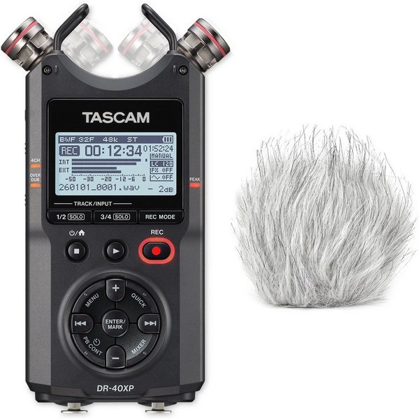 Tascam Tascam Audio-Recorder DR-40XP mit Fell-Windschutz Digitales Aufnahmegerät (Vorteils-Set mit Fell-Windschutz)