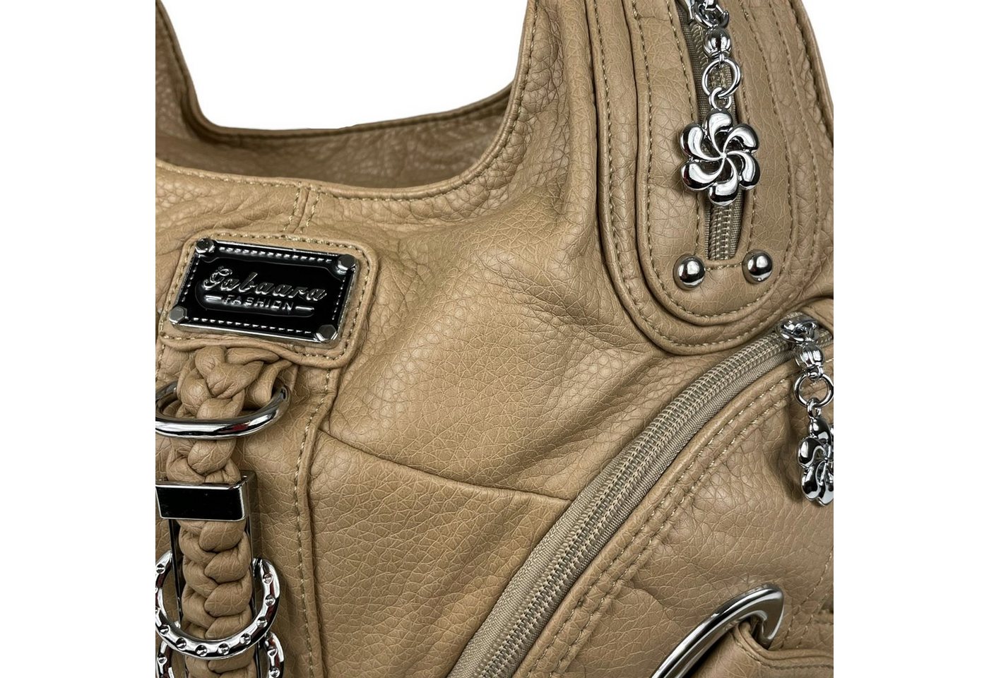 Taschen4life Schultertasche Damen, klassische Umhängetasche, Hobo AK11282, Handtasche mit abnehmbaren Schulterriemen, Innen- und Außenfächer – Bild 5 von 5