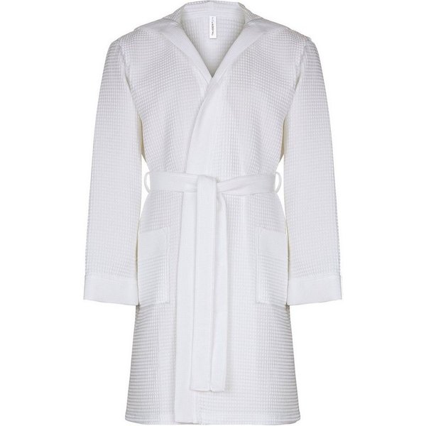 Taubert Bademantel Spa Thalasso, Baumwolle, mit Kapuze, mit Bindegürtel, kurzer Wellnessmantel für Herren, mit Kapuze, 100 cm, Pique