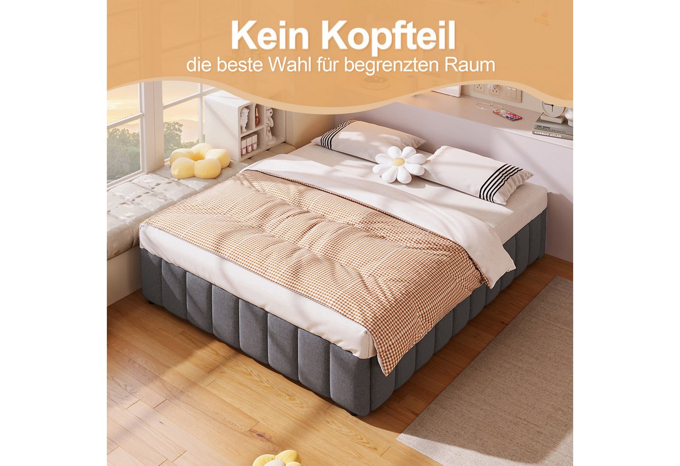TavilaEcon Boxspringbett hydraulische Lagerung, ohne Kopfteil, verstellbar und platzsparend (Ohne Matratze), 140x200cm – Bild 5 von 5
