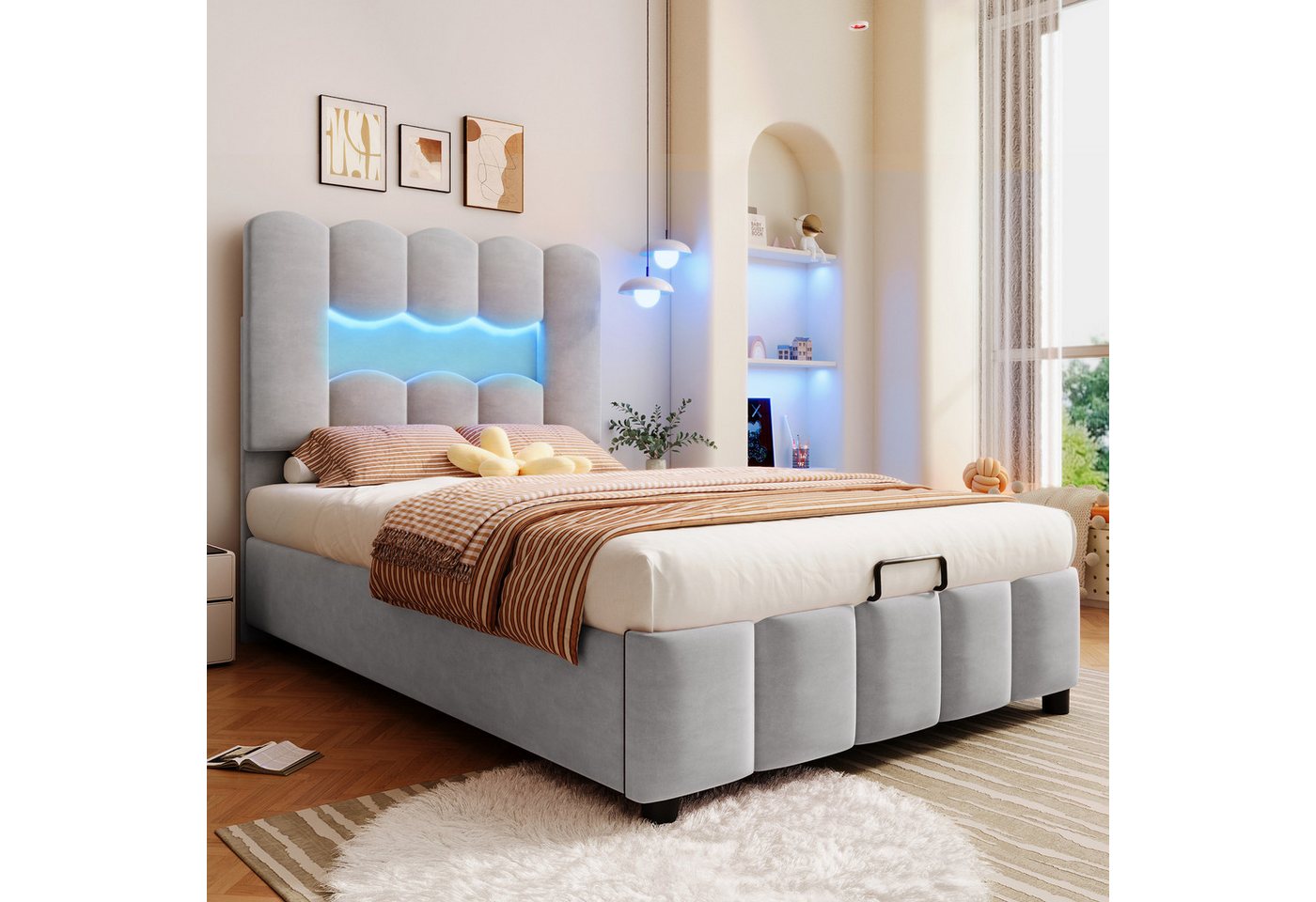 TavilaEcon Boxspringbett Polsterbett mit Hydraulikvorrichtung und verstellbarem Kopfteil (1-St), mit LED-Beleuchtung, ohne Matratze, 90×200cm – Bild 3 von 5