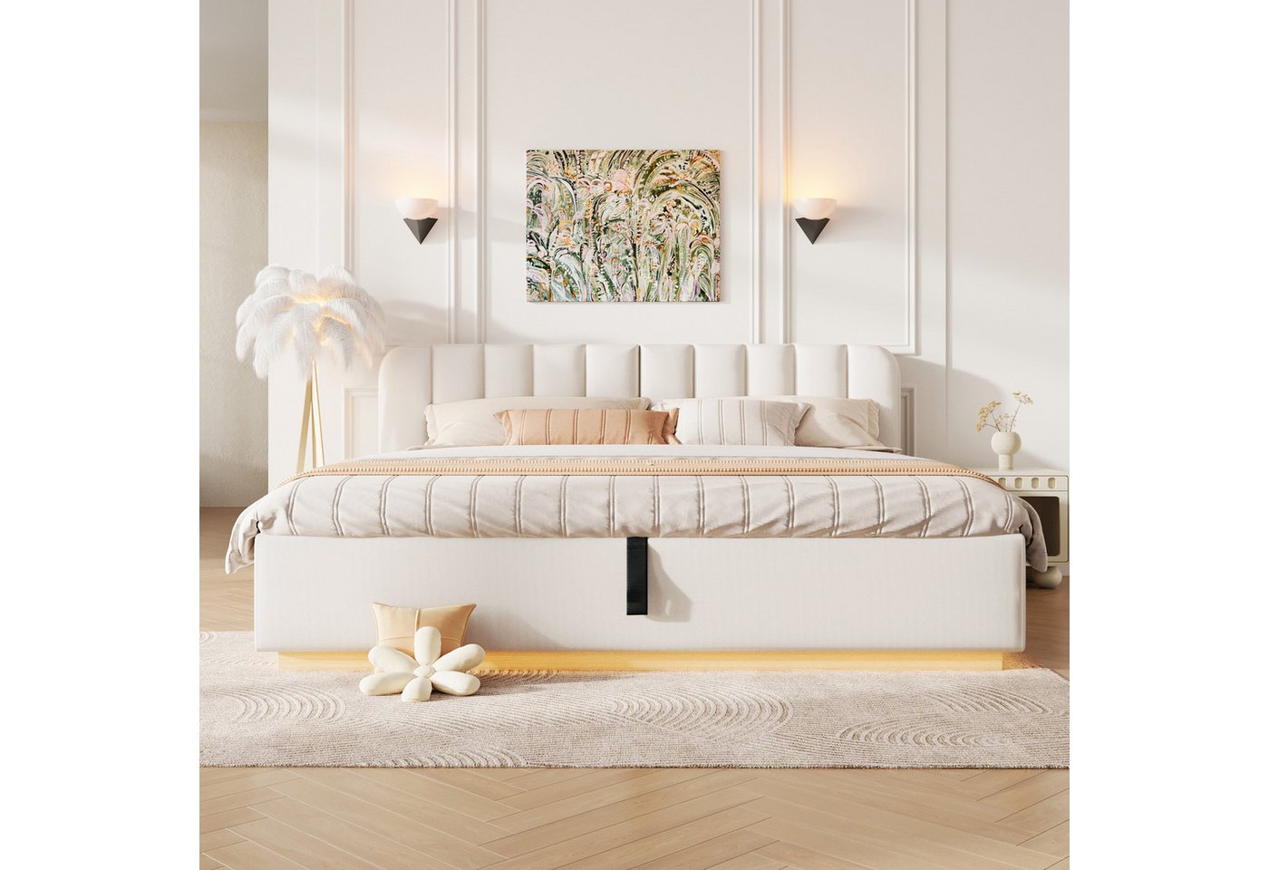 TavilaEcon Boxspringbett Polsterbett mit sicherer Matratzenfixierung & Abgerundete (1-St), mit LED-Beleuchtung und Chenille-Stoff, 180×200cm – Bild 2 von 5