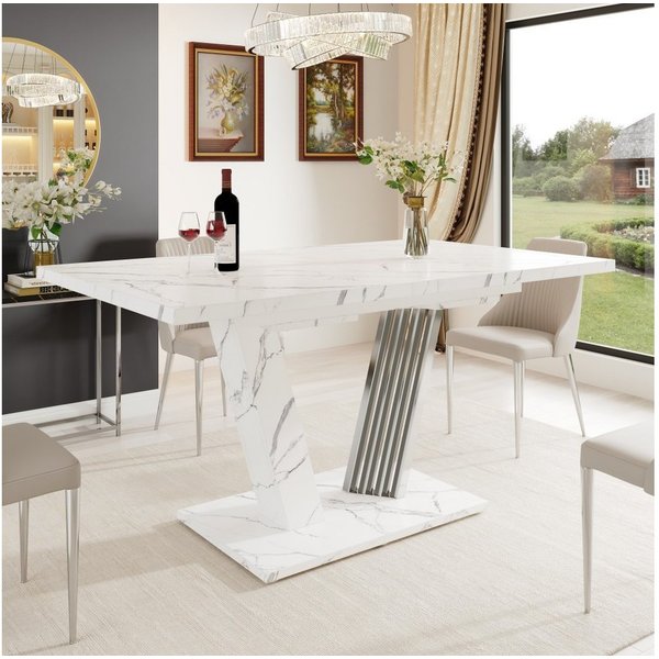 TavilaEcon Esstisch Ausziehtisch mit Marmorplatte, Küchentisch mit ausziehbarem Blatt (1-St), mit Schmetterlings-Gestell für Küche & Wohnzimmer, 120-160x80x76 c