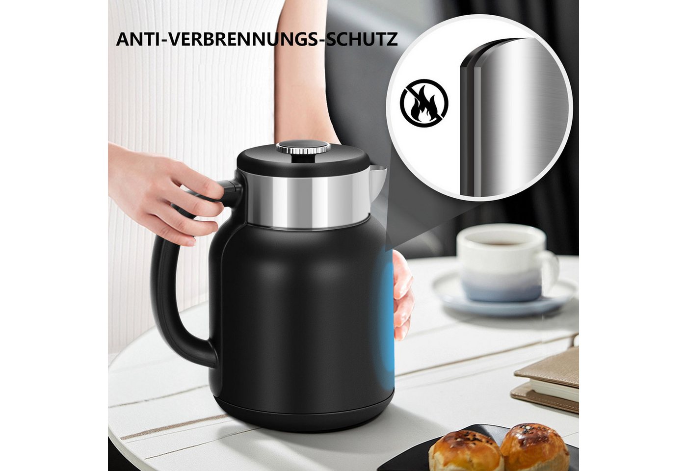 Taylor Swoden Wasserkocher Temperatureinstellung, 2200 W, 1,7 L/2L, Warmhaltefunktion, Edelstahl, 1.7 l, 2200,00 W, 5 Temperaturstufen, Digitale LED-Anzeige, Au – Bild 2 von 5