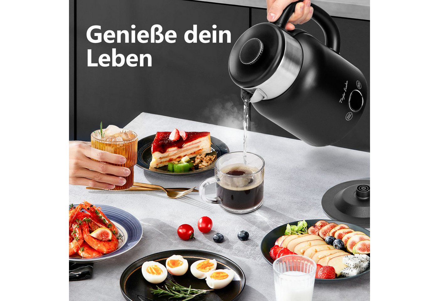 Taylor Swoden Wasserkocher Temperatureinstellung, 2200 W, 1,7 L/2L, Warmhaltefunktion, Edelstahl, 1.7 l, 2200,00 W, 5 Temperaturstufen, Digitale LED-Anzeige, Au – Bild 5 von 5